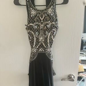 Xscape Black Dress with Silver Detailing